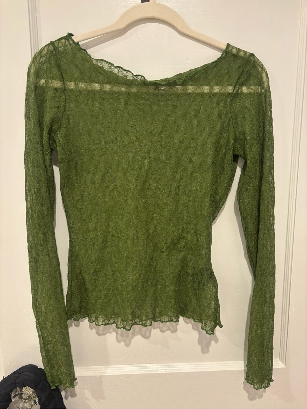 Urban Outfitters Olive Green Sheer Lace Long-Sleeve Top